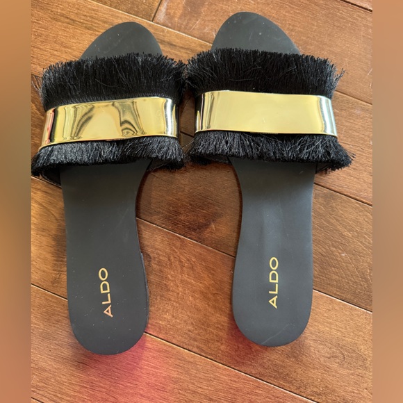 Aldo Shoes - Aldo Tassel black with gold medal band sandals - size 7
